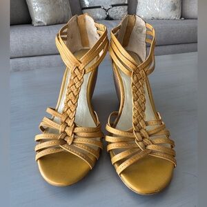 Seychelles Braided Mustard Yellow Wedge Sandals
